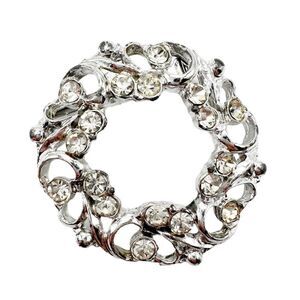 Vintage Silver Rhinestone Wreath Brooch Pin